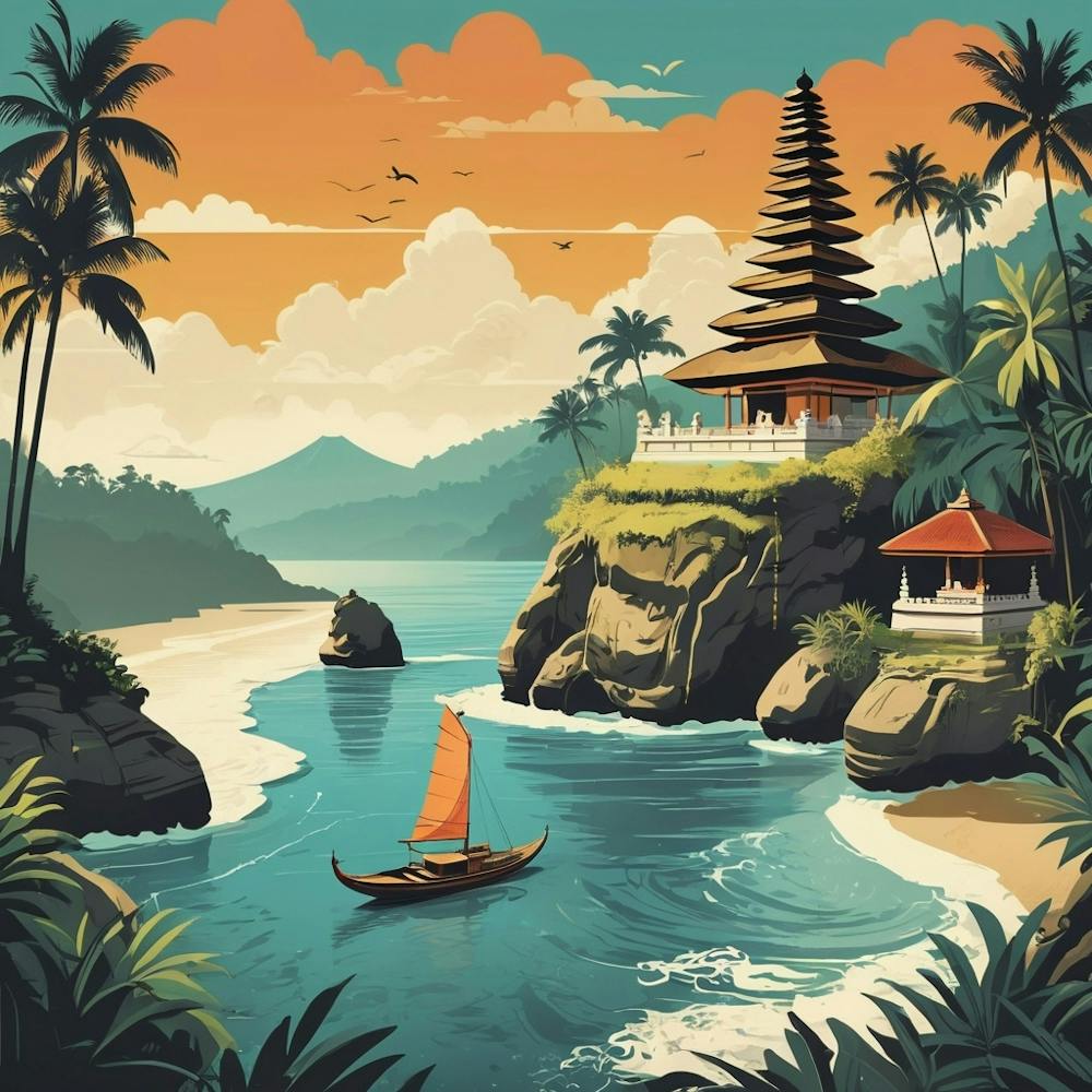 Retro Vintage Poster Travel Bali Indonesia