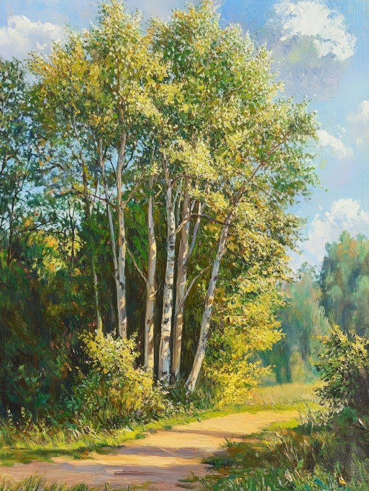 Poplar Landscape, Beautiful Solar Glare On The Woods