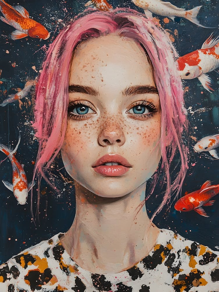 Beautiful Woman With Koi Fish 1