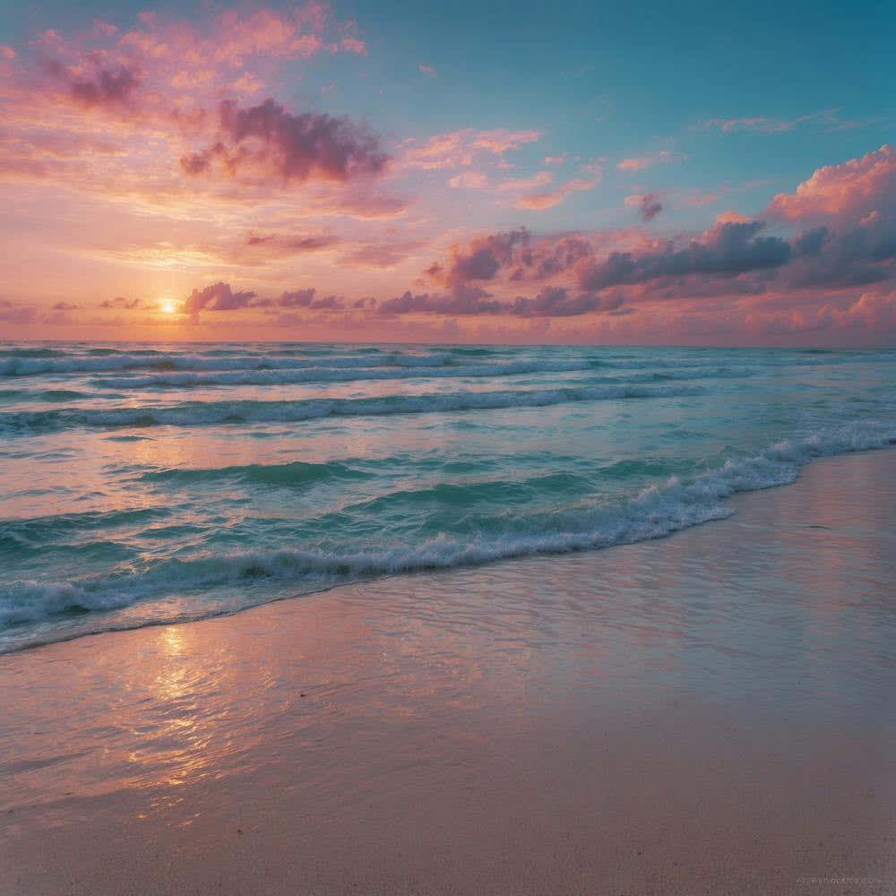 Sunset on a sparkling beach