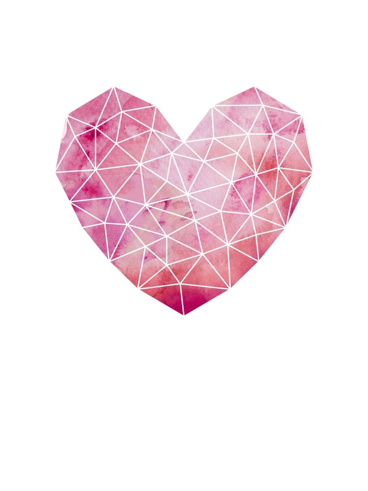 Watercolor Geometric Heart Print in Soft Pink Tones