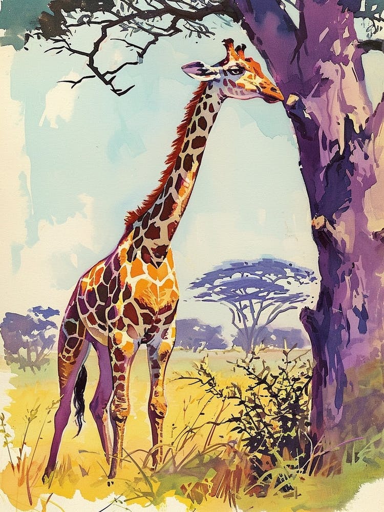 Giraffe Scratching Against The Tree Portrait 1