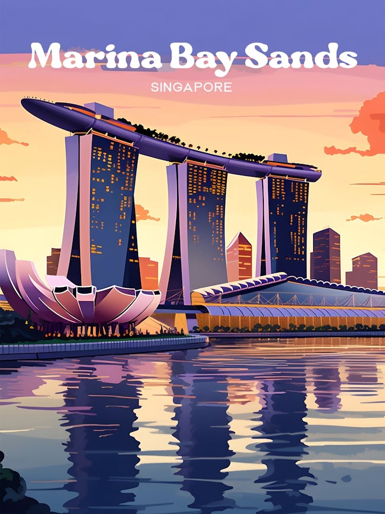 Marina Bay Sands Singapore Sunset Travel Art