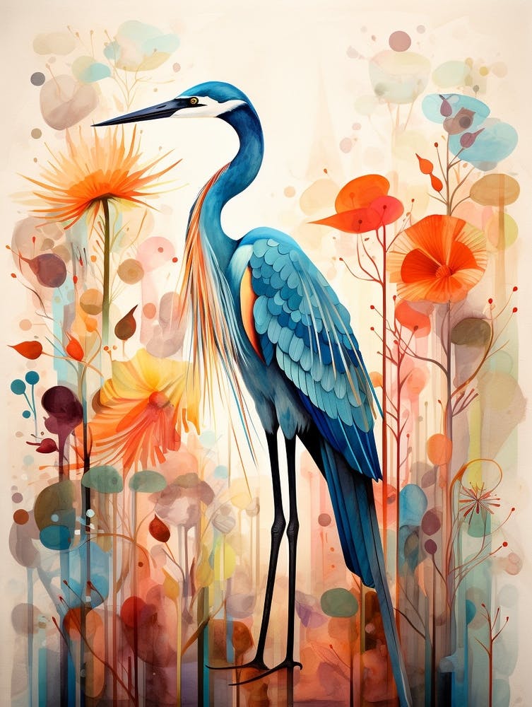 Bird Painting Collage Great Blue Heron 6