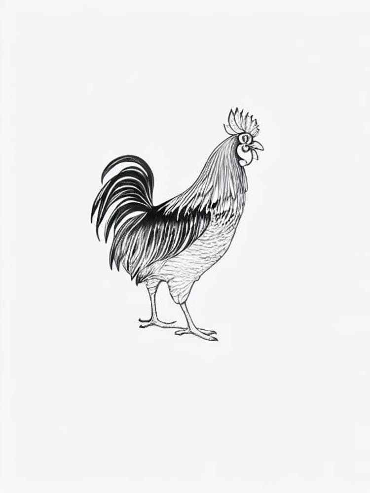 Rooster B&W Pencil Drawing 4 Bird