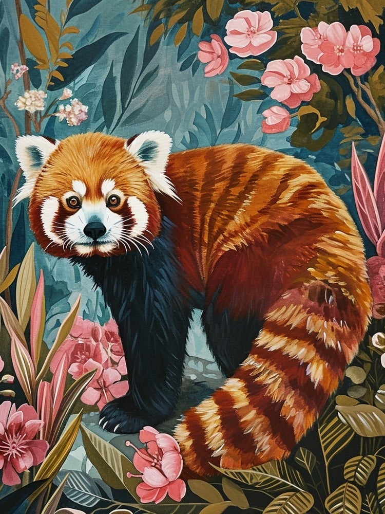 Floral Animal Painting Red Panda 1