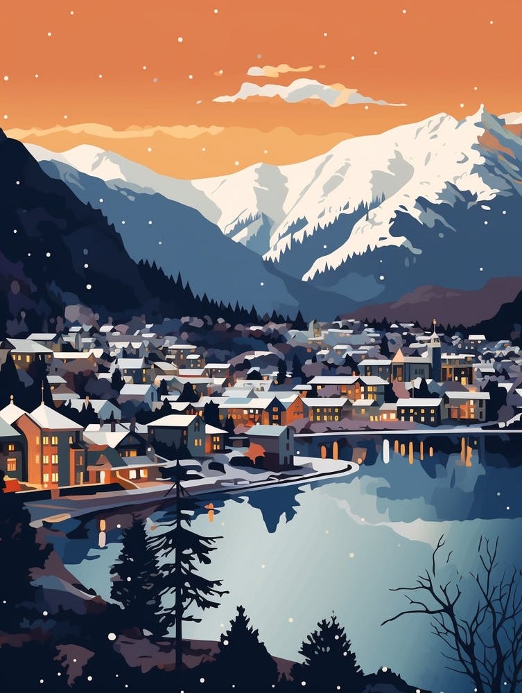 Winterreise Nachtillustration Queenstown New Zealand 3