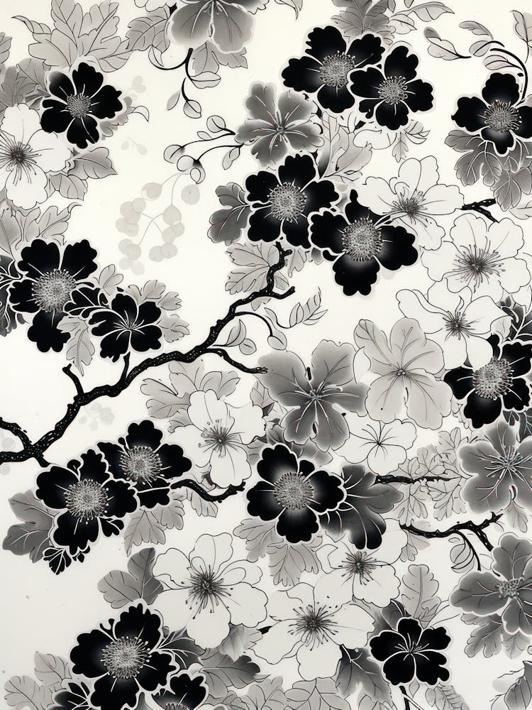 Great Japan Hokusai Black And White Flowers 3
