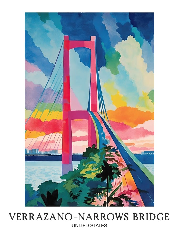 Verrazzano Narrows Bridge, United States Colourful 3 Travel Poster