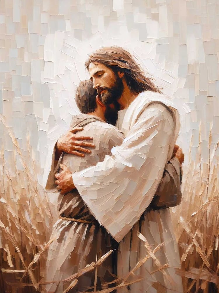 Embrace Him, Christian Art, Jesus Hugging Man, Jesus Wall Art, Lds Art, Bible Verse Wall Art, Christian Painting, Picture Of Jesus Christ