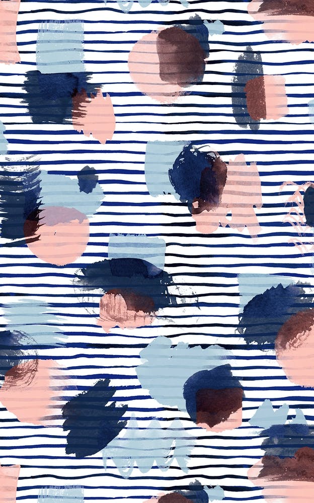 Watercolor Stains Stripes Navy