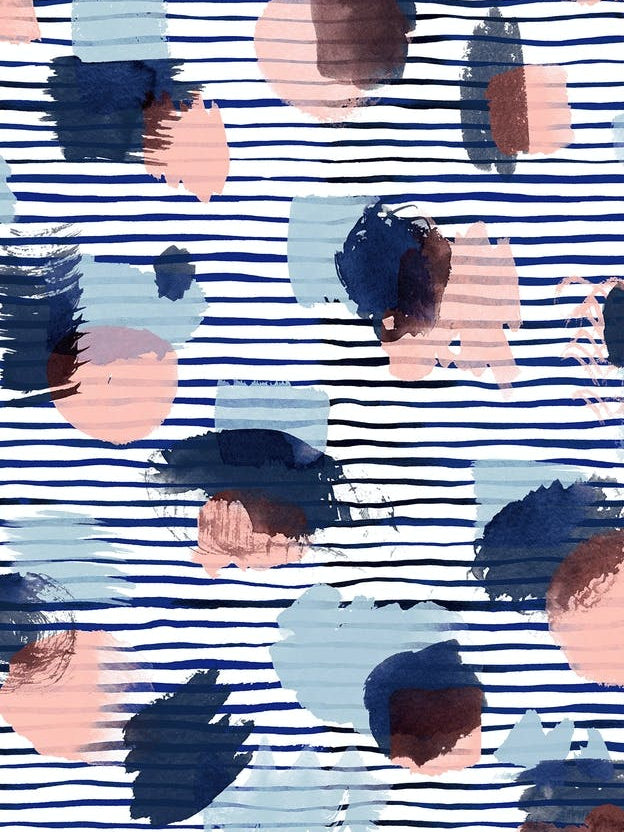 Watercolor Stains Stripes Navy
