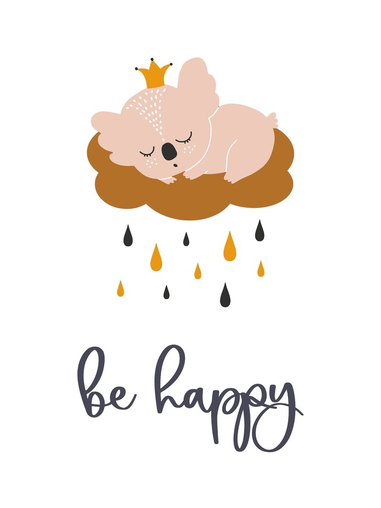 Boho Koala, Be Happy Lettering, Baby