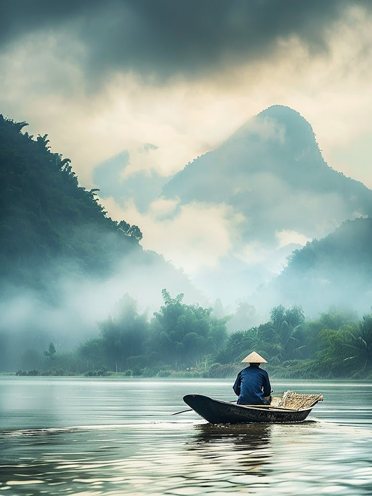 Man In A Boat On The River