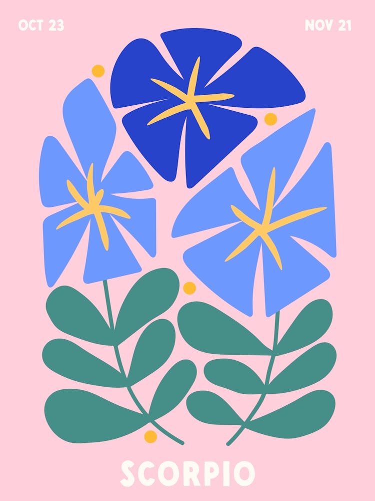 Scorpio Print Zodiac Poster Astrology Wall Decor Flower Market Botanical