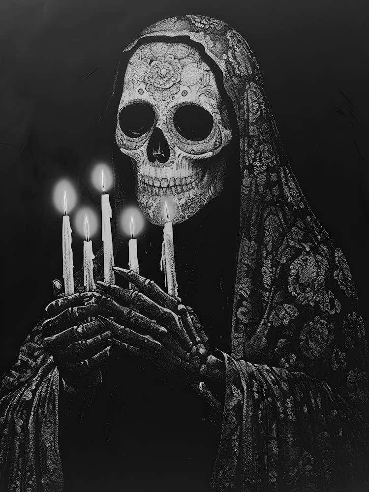 Skeleton Holding Candles