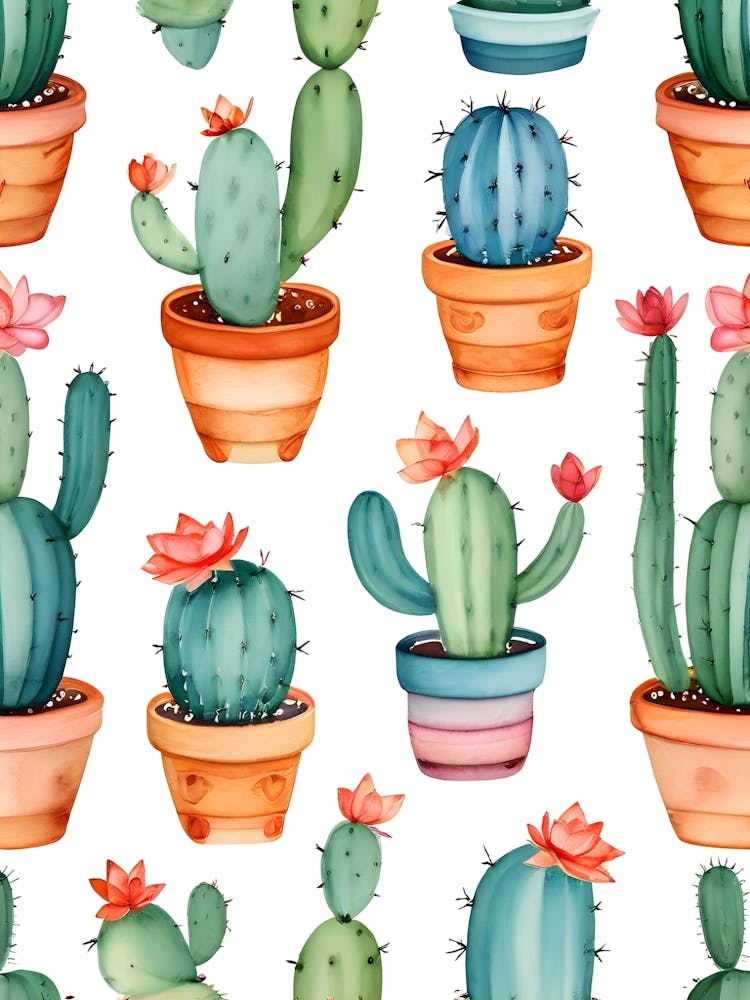 Watercolor Cactus Pattern