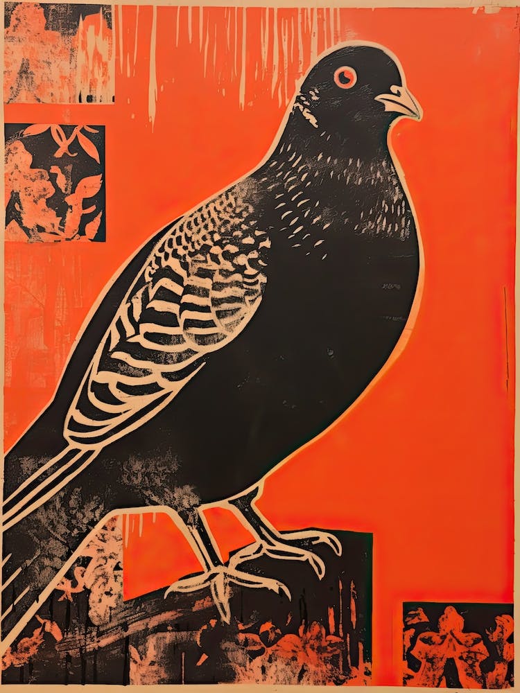 Pigeon, Woodblock Animal Drawing 2