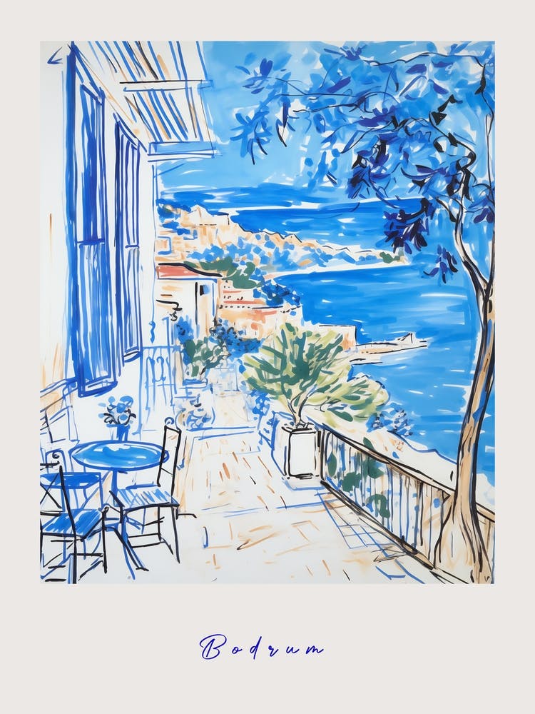 Bodrum Turkey Mediterranean Blue Drawing Poster