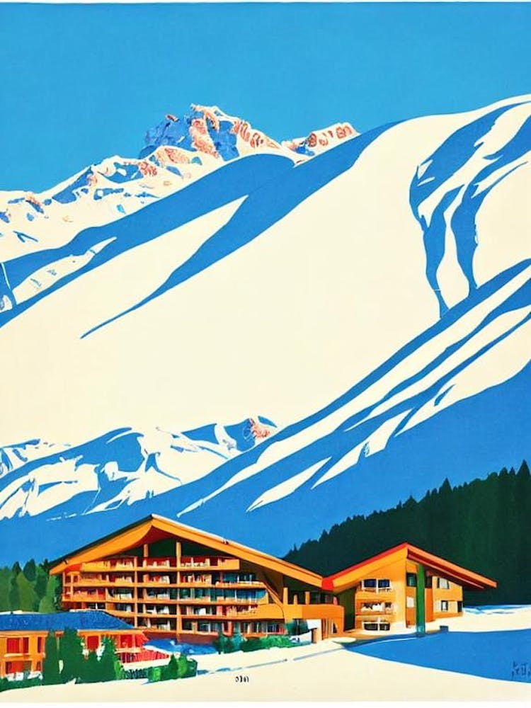 Les Trois Vallées, France Midcentury Vintage Skiing Poster