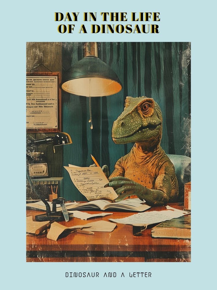 Dinosaur & A Letter Retro Collage 2 Poster