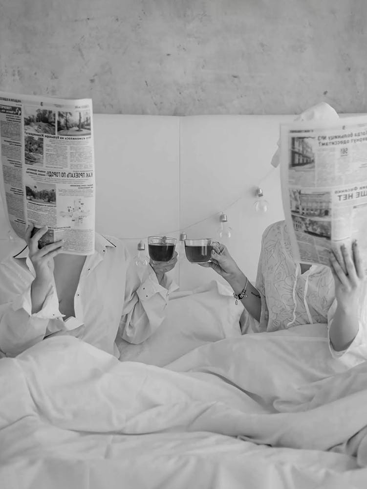 Women Drinking Wine In Bed