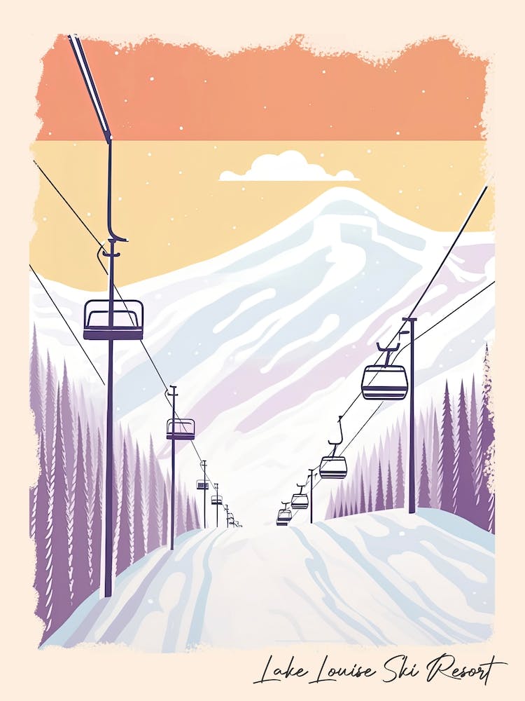 Poster Of Lake Louise Ski Resort   Alberta, Canada, Ski Resort Pastel Colours Illustration 3