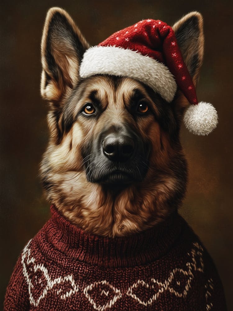 German Shepherd In Christmas Jumper