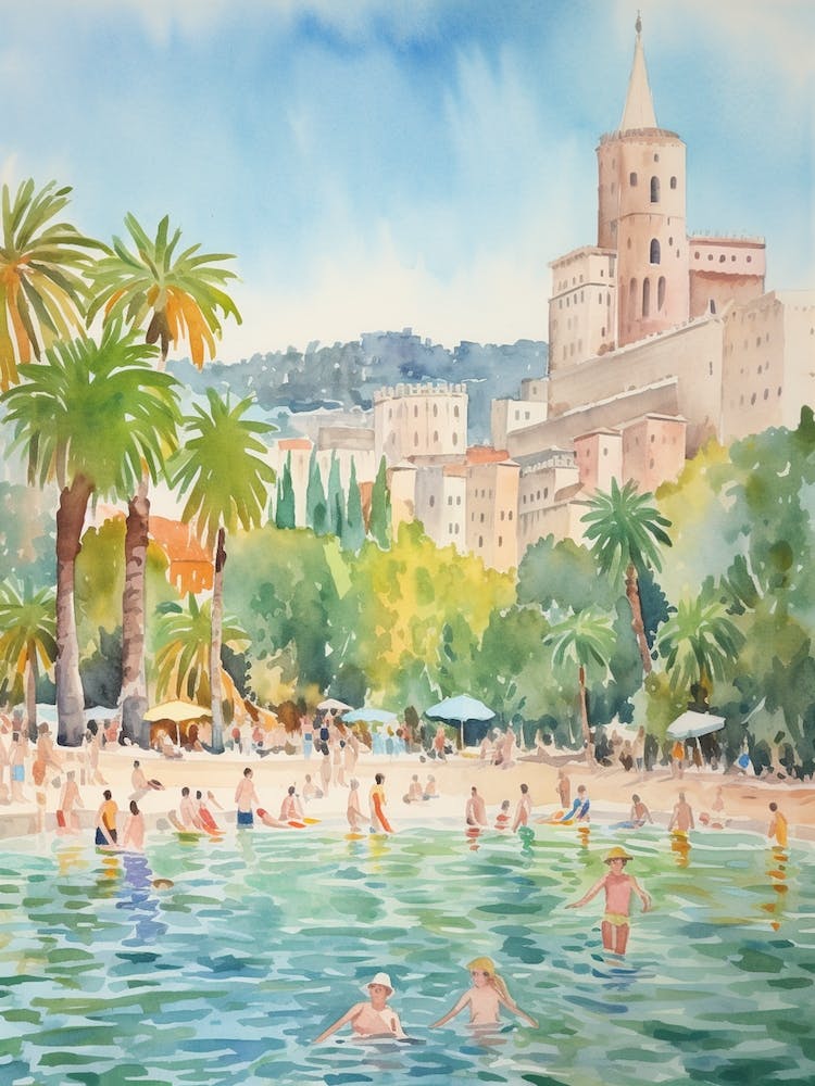 Swimming In Split Croatia Watercolour