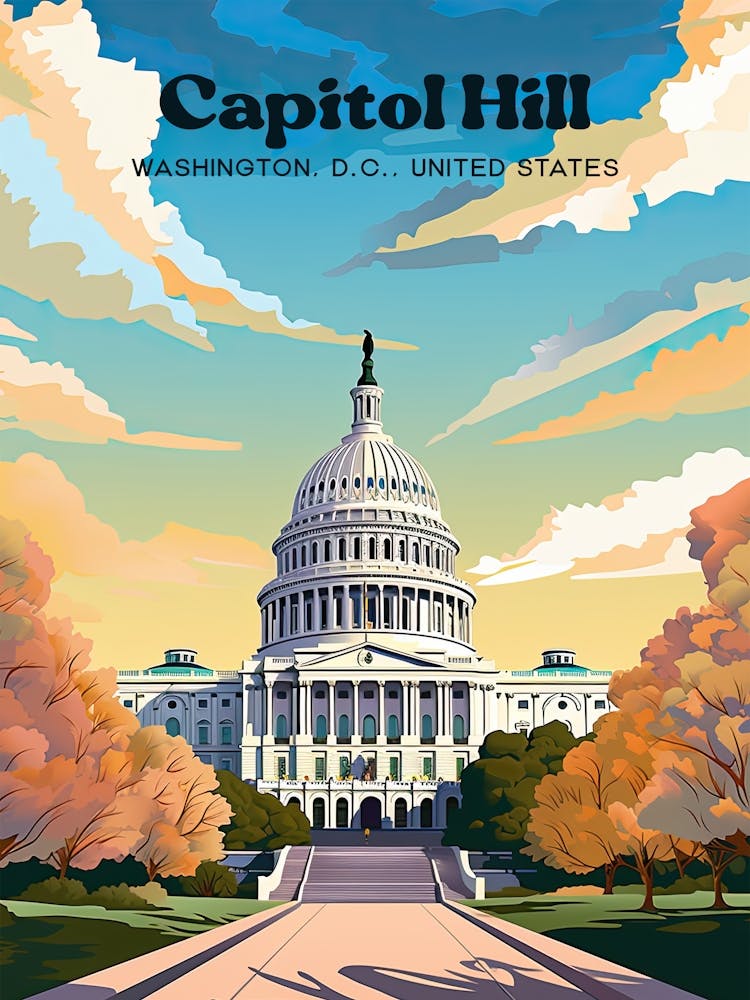 Capitol Hill Congress Digital Travel Illustration
