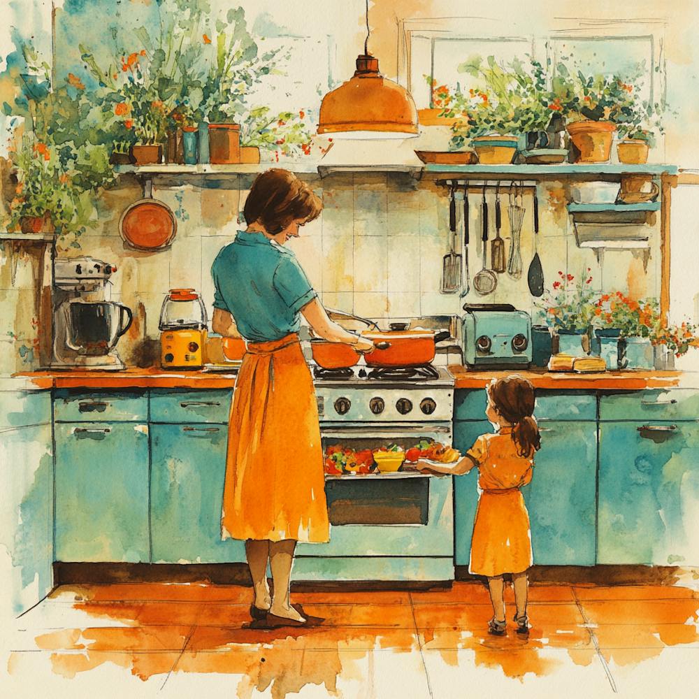 Mother And Daughter In The Kitchen