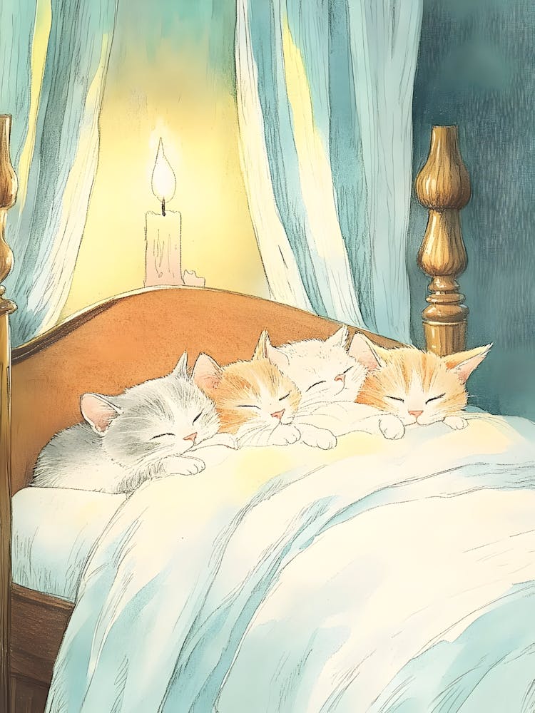 Three Kittens In Bed