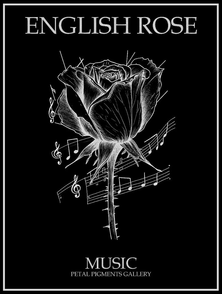 English Rose Music Line Drawing 1 Poster Inverted