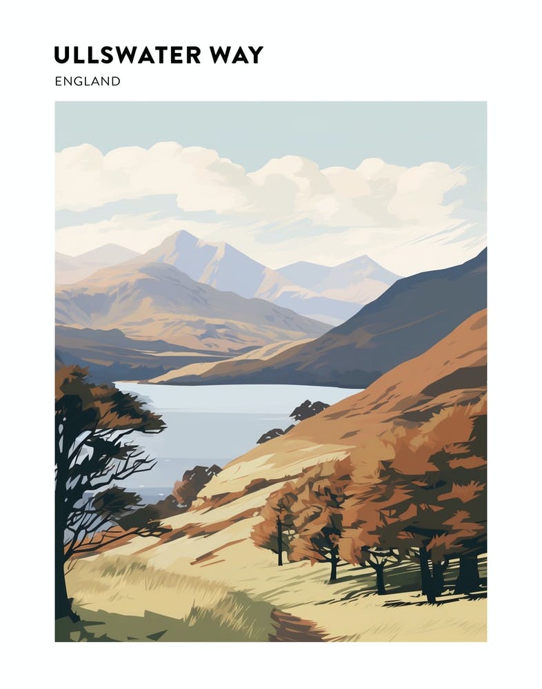 The Lake Districts Ullswater Way England 2 Hiking Trail Landscape Poster