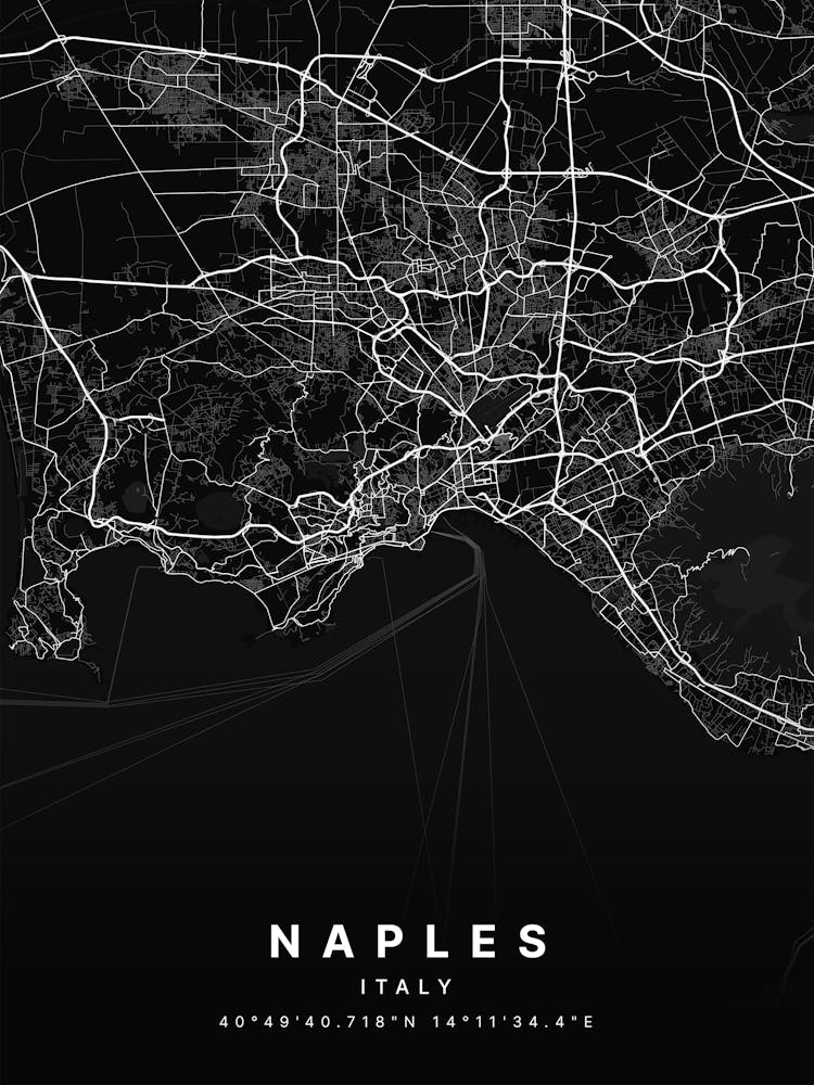 Naples Italy Black Map