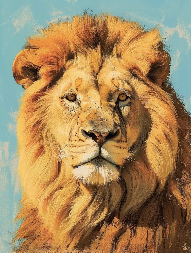 Barbary Lion Portrait Close Up Illustration 3
