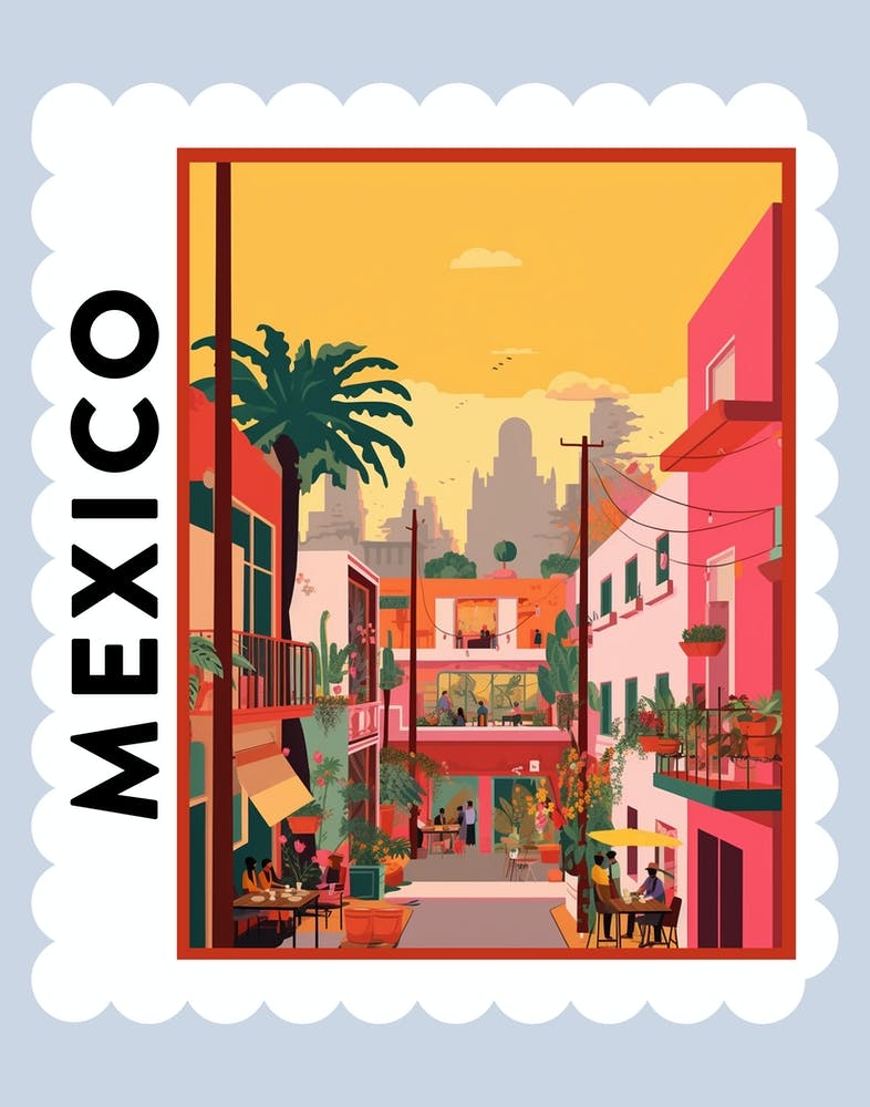 Mexique 3 Affiche timbre de voyage