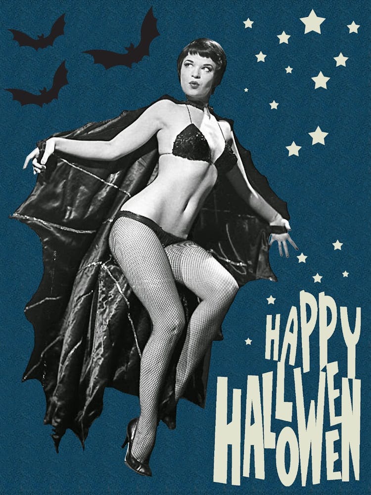 Beautiful Pin Up Bat Girl On Halloween Night