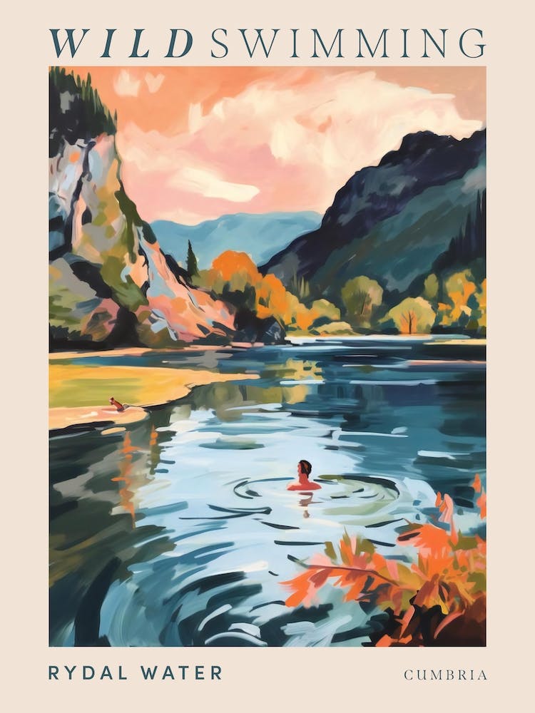 Wild Swimming At Rydal Water Cumbria 2 Poster
