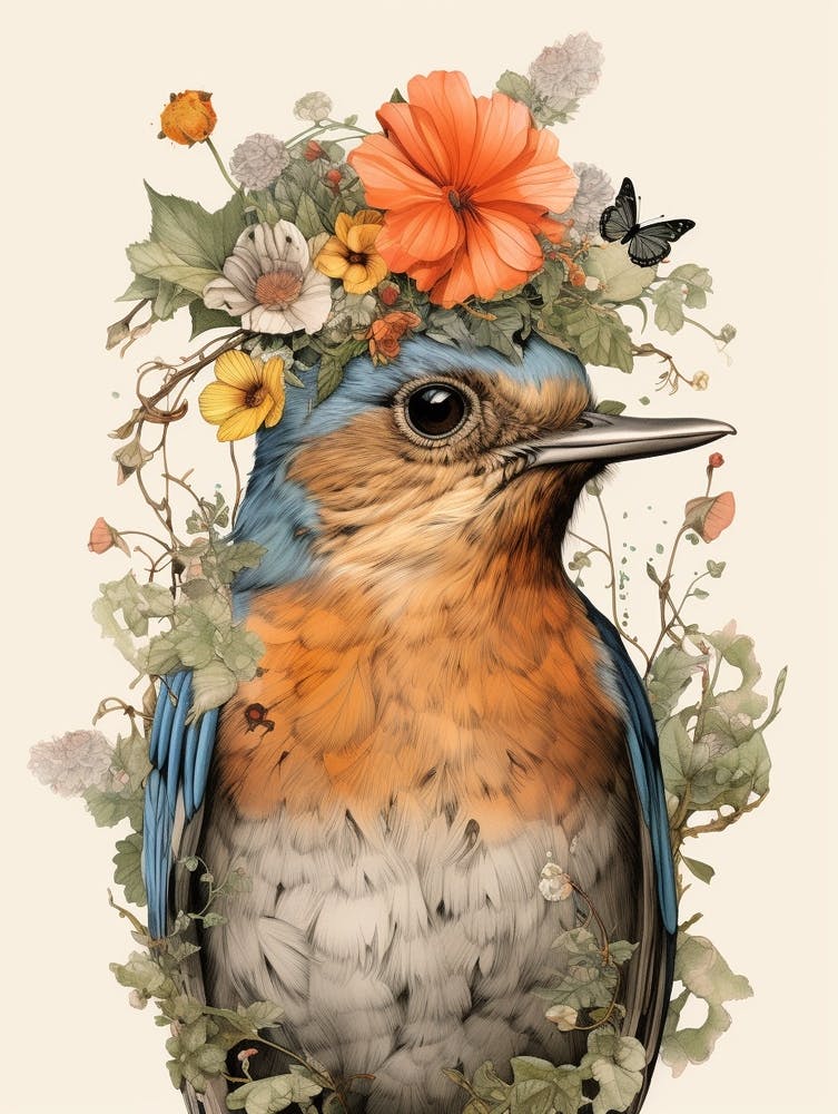 Bird With A Flower Crown European Robin 2