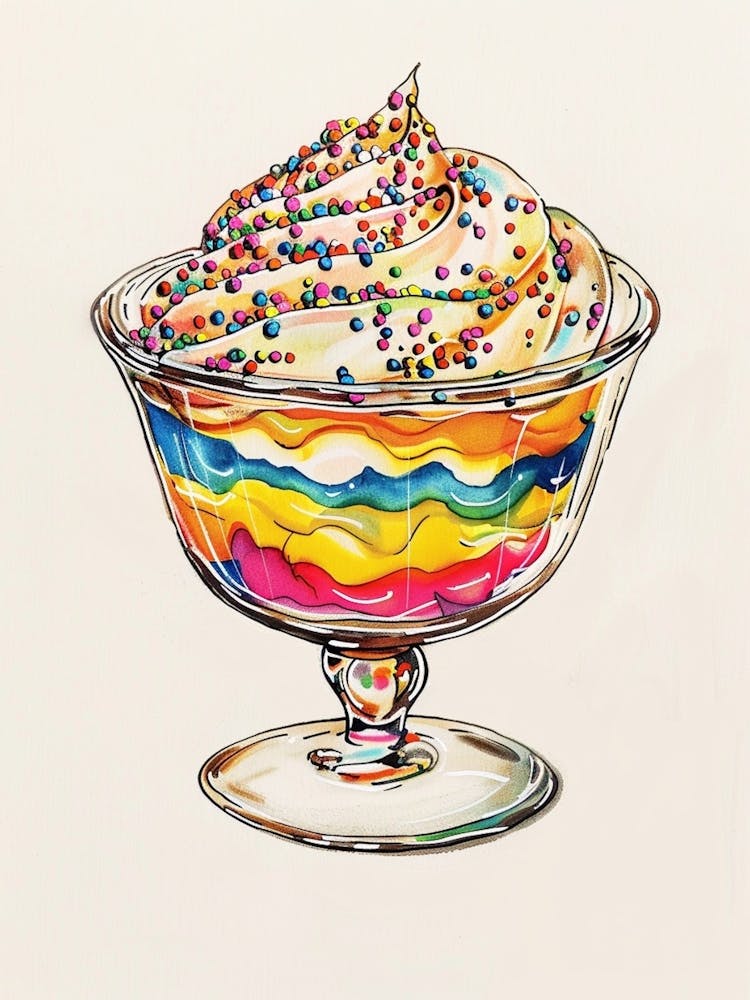 Rainbow Trifle Line Illustration 2
