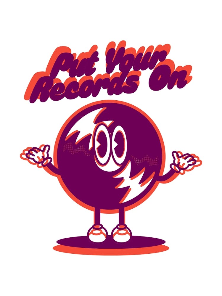 Music Groovy Retro Poster "Put Your Records On", Vinyl Record Art, Song Lyrics Print, Music Wall Art, Gift for Music Lover