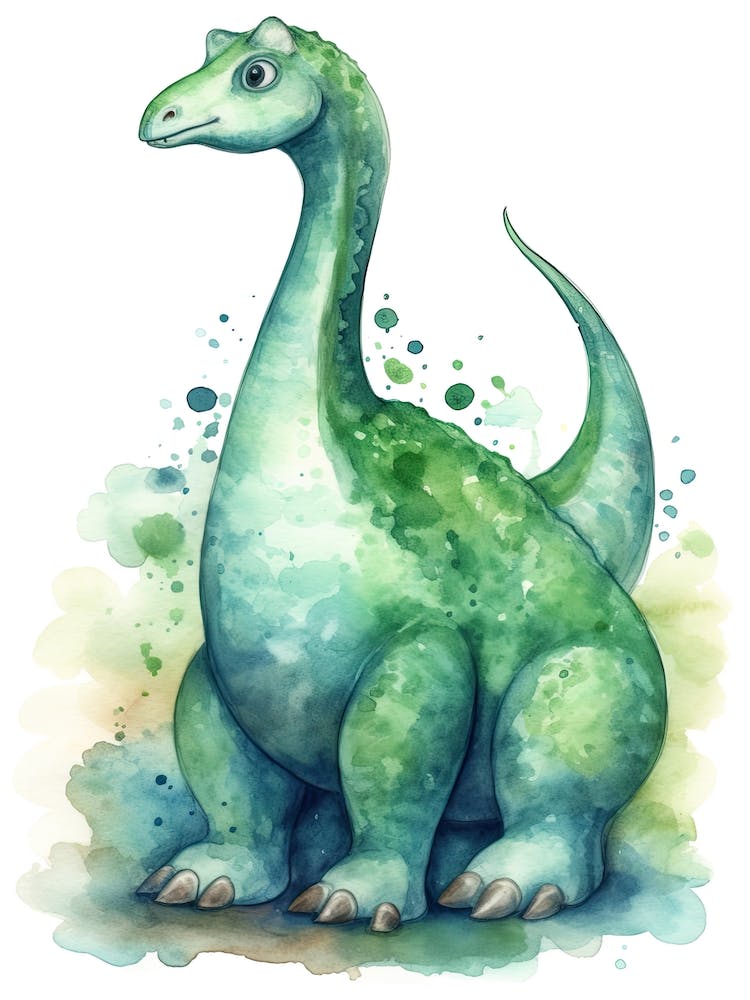 Apatosaurus Dinosaure Mignon Aquarelle 1