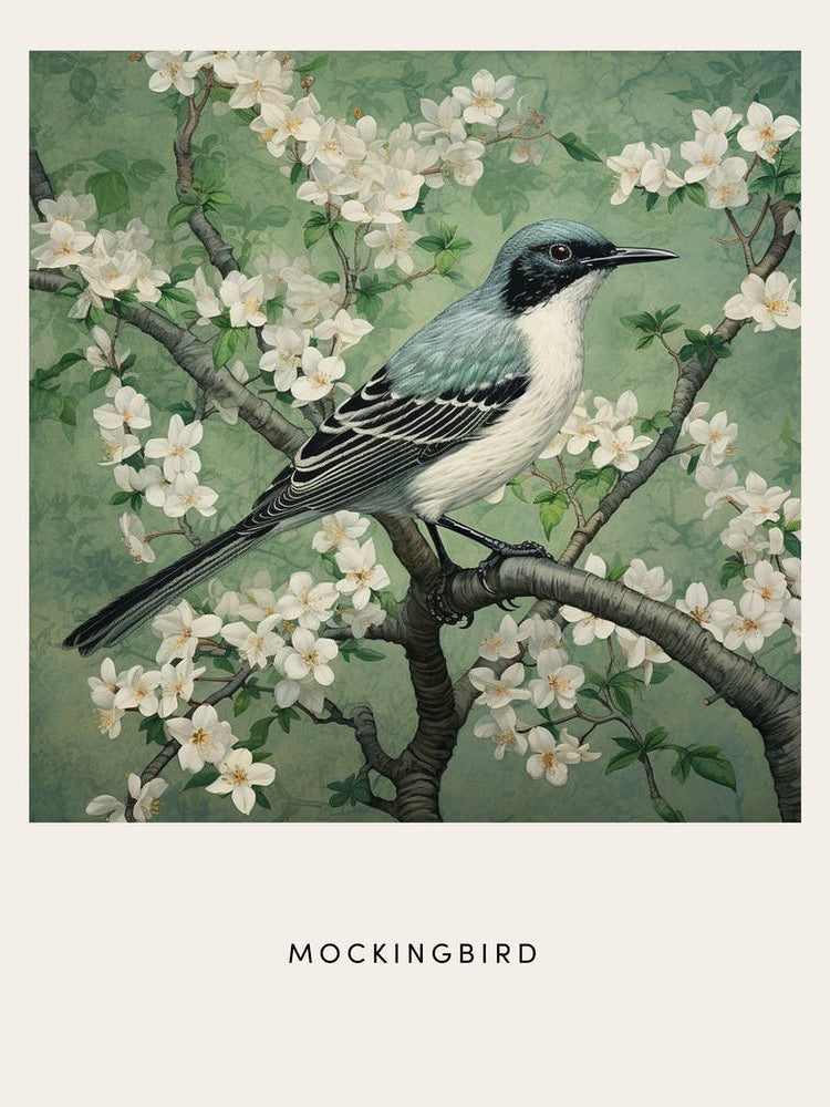 Ohara Koson Inspired Bird Painting Mockingbird 4 Poster