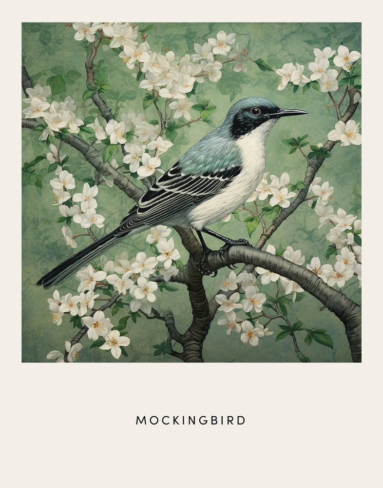 Ohara Koson Inspired Bird Painting Mockingbird 4 Poster