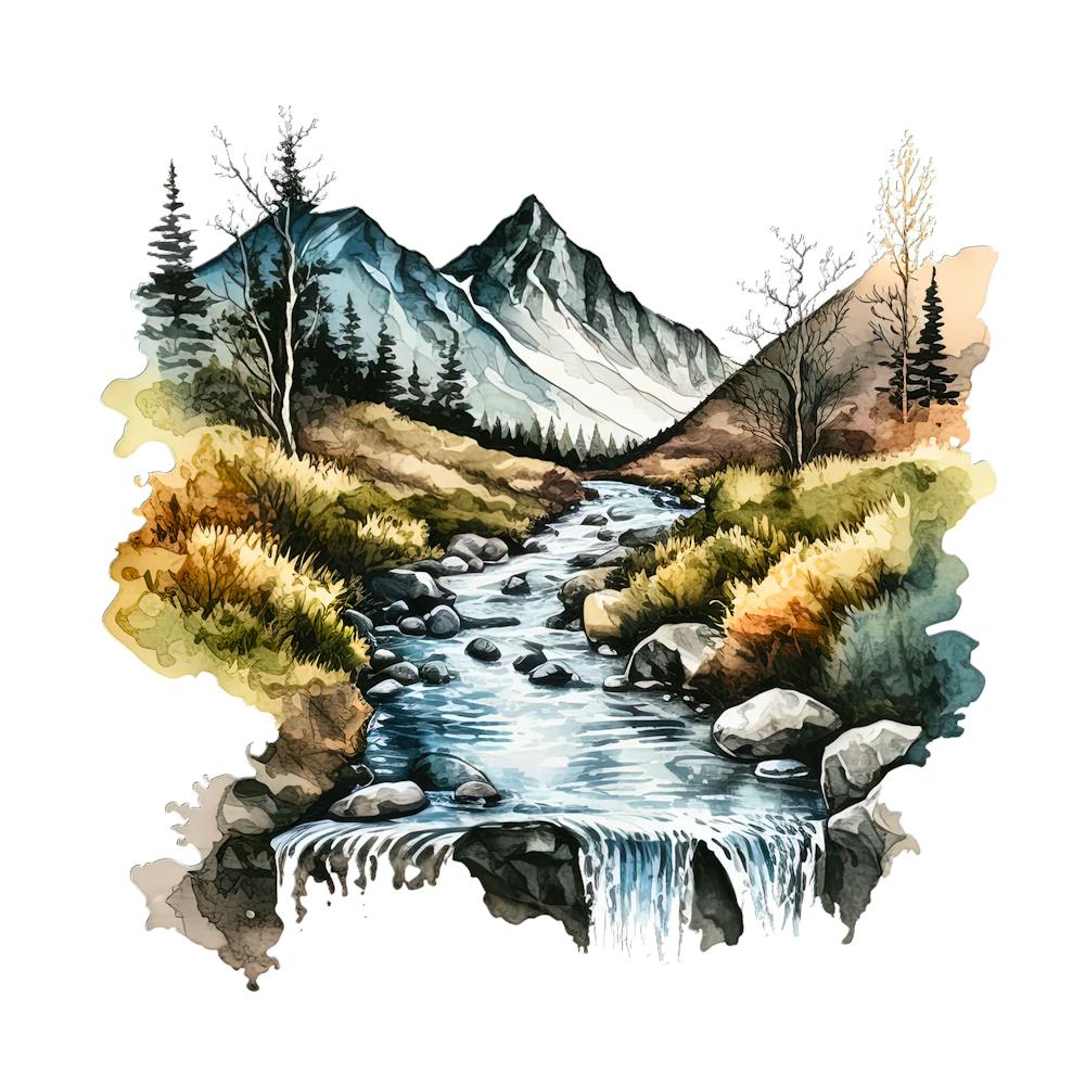 Watercolor Of A Mountain Stream 2