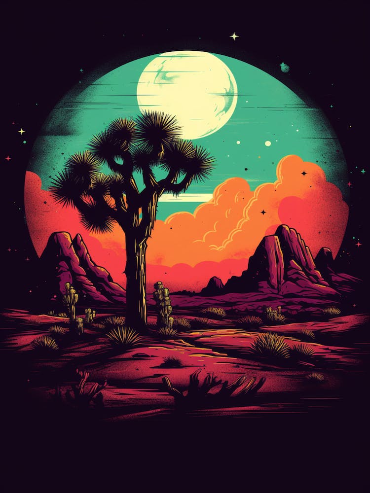 Joshua Tree At Night, Retro Illustration(3)