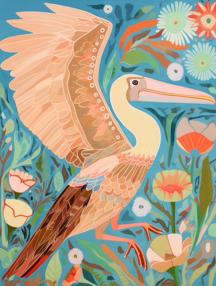 Maximalist Bird Painting Brown Pelican 2