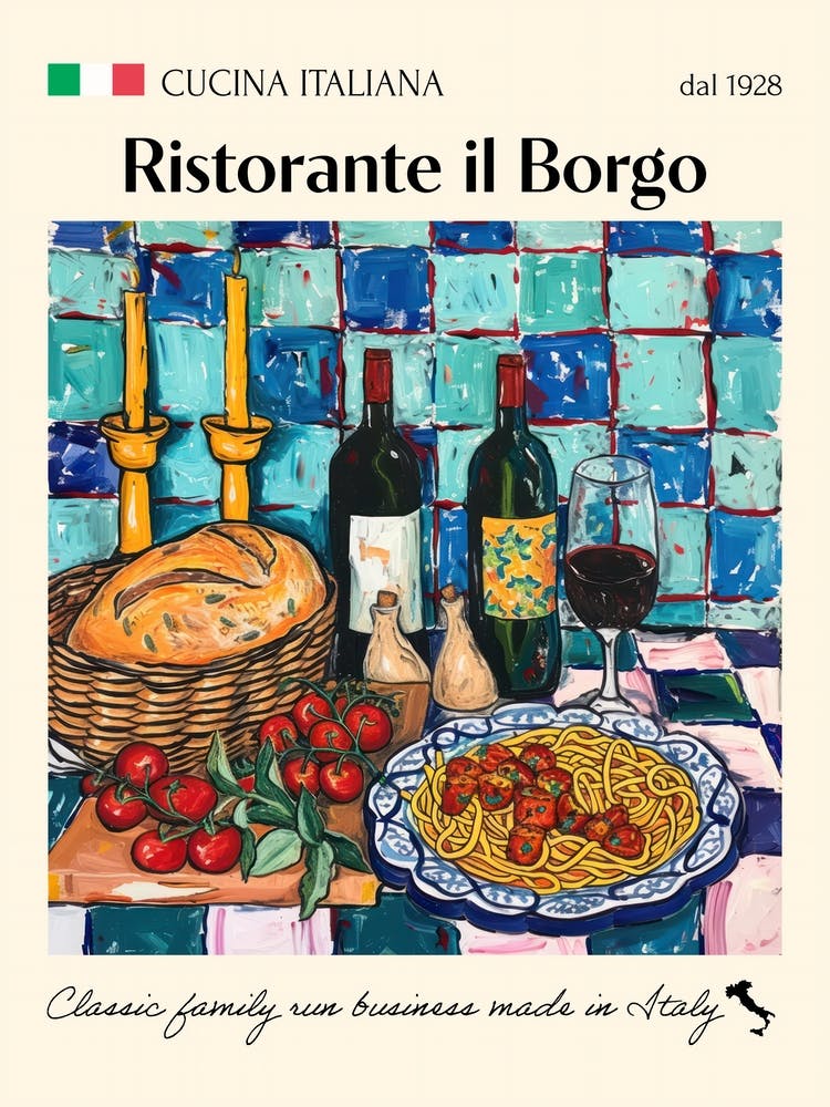 Ristorante Il Borgo Trattoria Italian Poster Food Kitchen