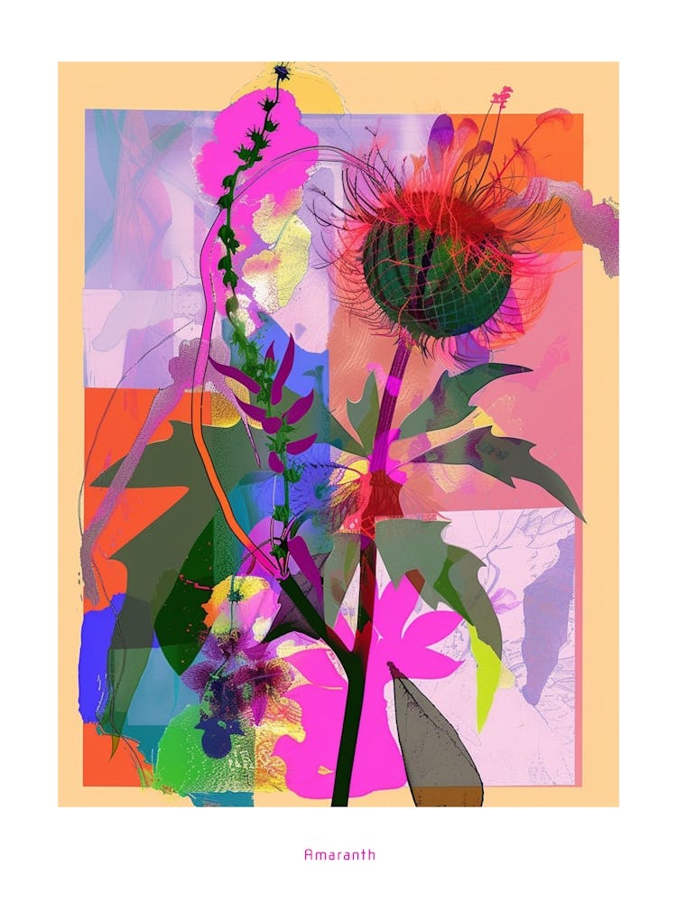 Amaranth 3 Neon Flower Collage Poster